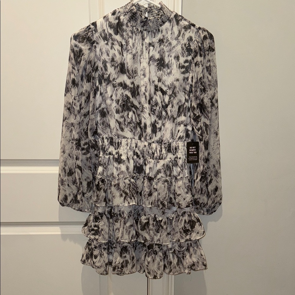 NWT Long Sleeve Black and White Ruffled Dress